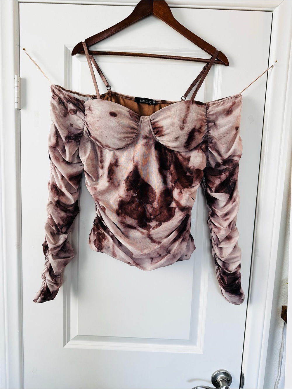 TALENT Dusty Mauve Tie Dye Mesh Off Shoulder Top Size 1X